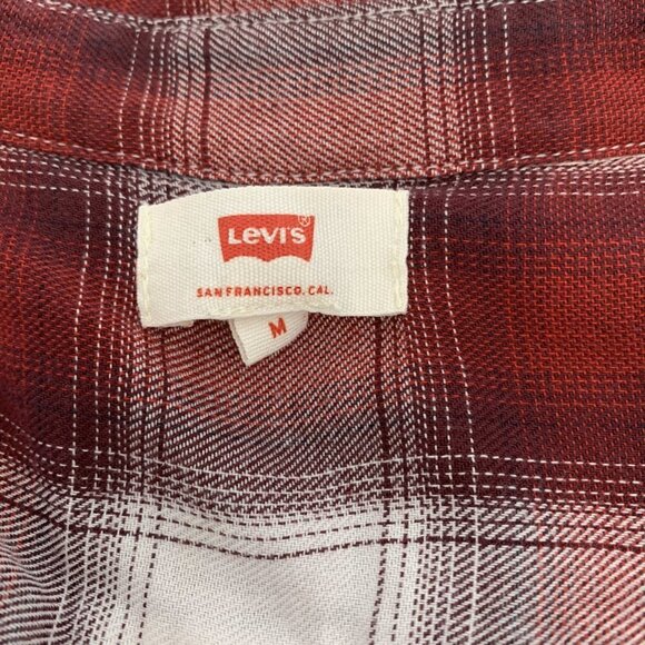 Levi Long sleeve shirt w collard V-neck, Red n White patten, tie Back, Size Med - Picture 10 of 11